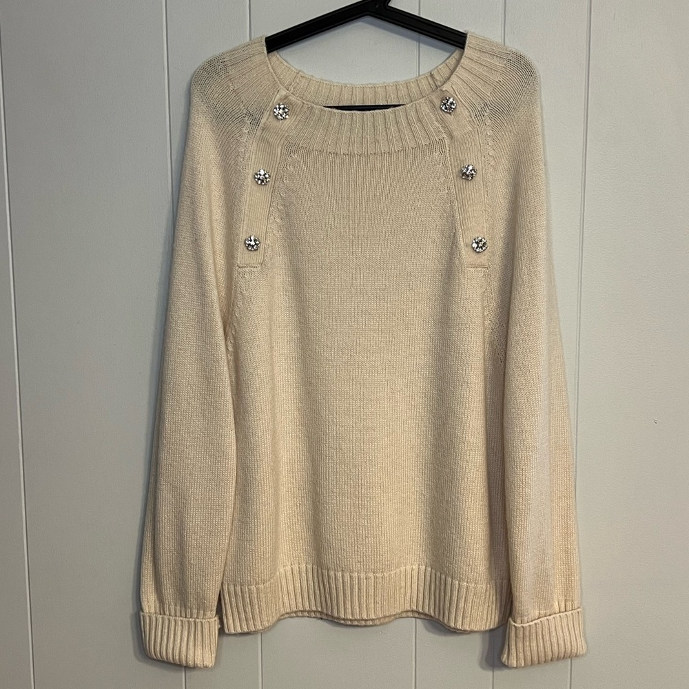 J. Crew Crewneck Sweater with Jeweled Buttons in a cream color Size XL - Picture 1 of 6
